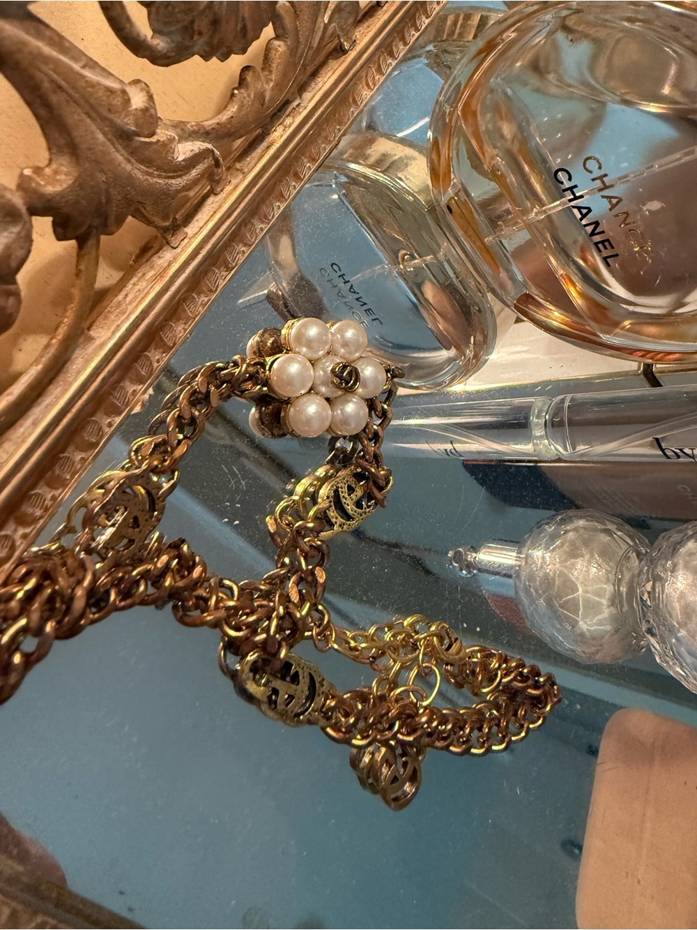 Macy's Gold Chain Necklace with Pearl Flower Pendant - Picture 6 of 7